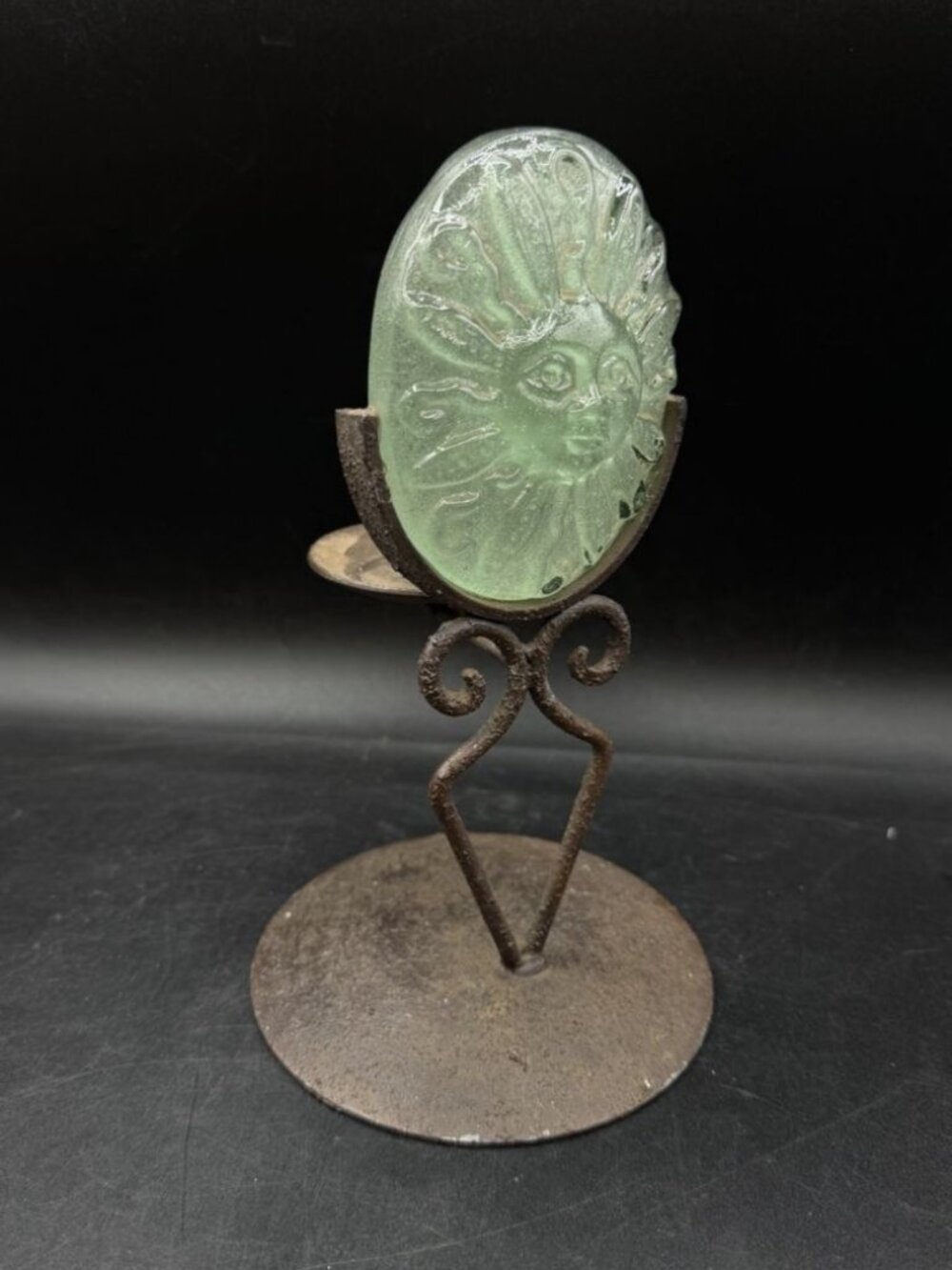 Celestial Sun Face Glass Candle Holder Metal Iron Stand Votive
